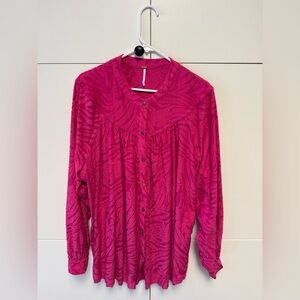 Free People "Can't Stop Dreaming" Oversized Tunic Blouse in Pink. Size L.